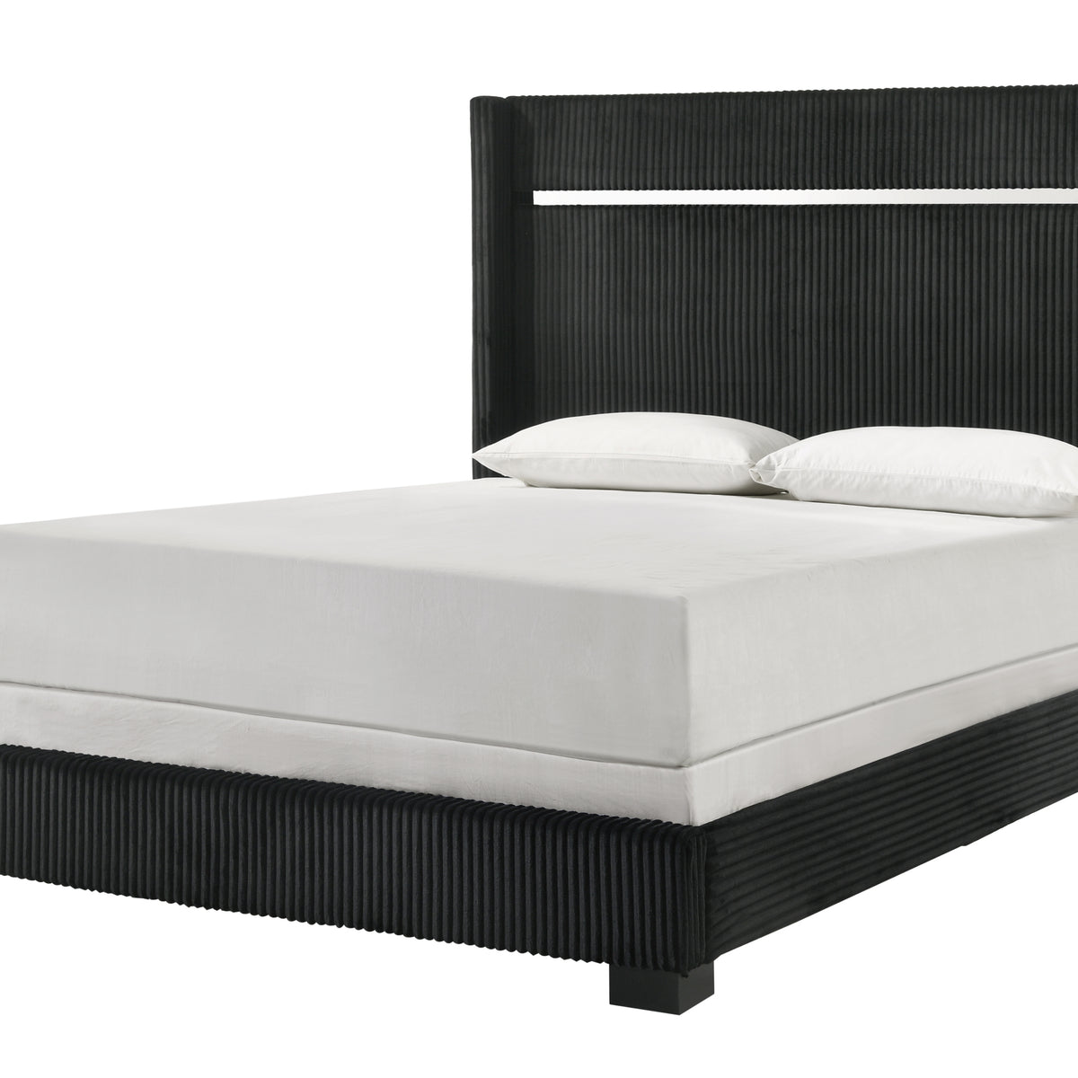 Gennro Black Corduroy Queen Upholstered Panel Bed Luna Furniture