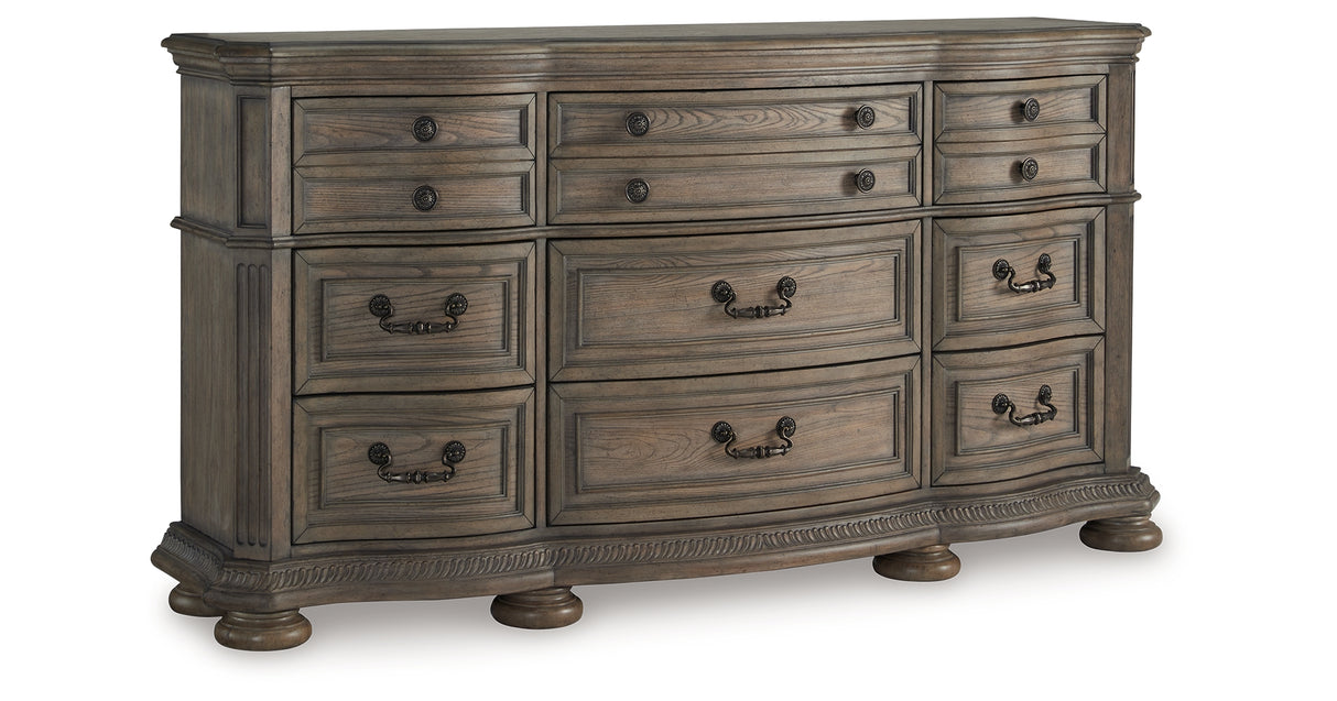 Ardenfield King Upholstered Sleigh Bed with Dresser in Light Brown from Ashley Furniture - Luna Furniture