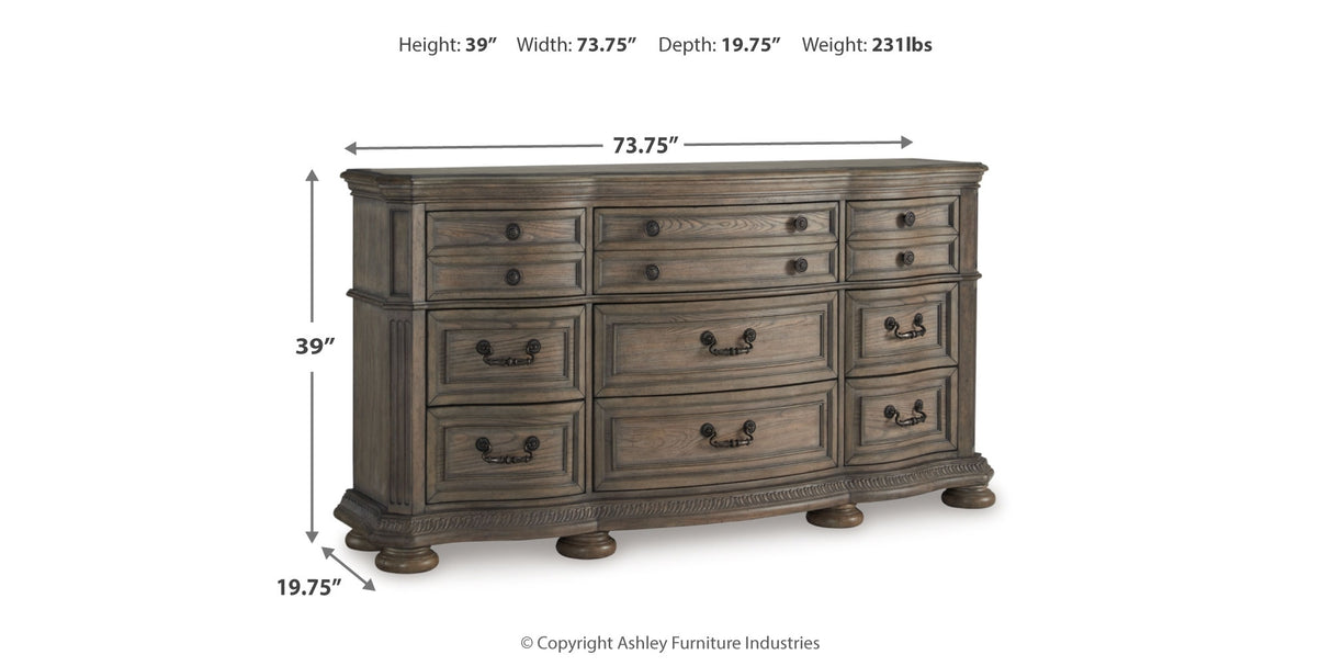 Ardenfield Queen Upholstered Sleigh Bed with Dresser in Light Brown from Ashley - Luna Furniture