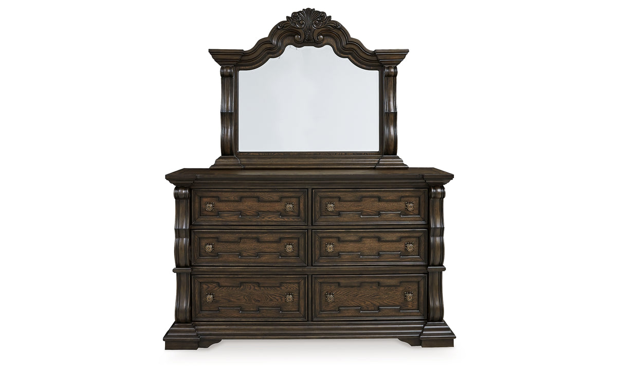Maylee King Canopy Bed with Mirrored Dresser and 2 Nightstands in Dark Brown from Ashley - Luna Furniture