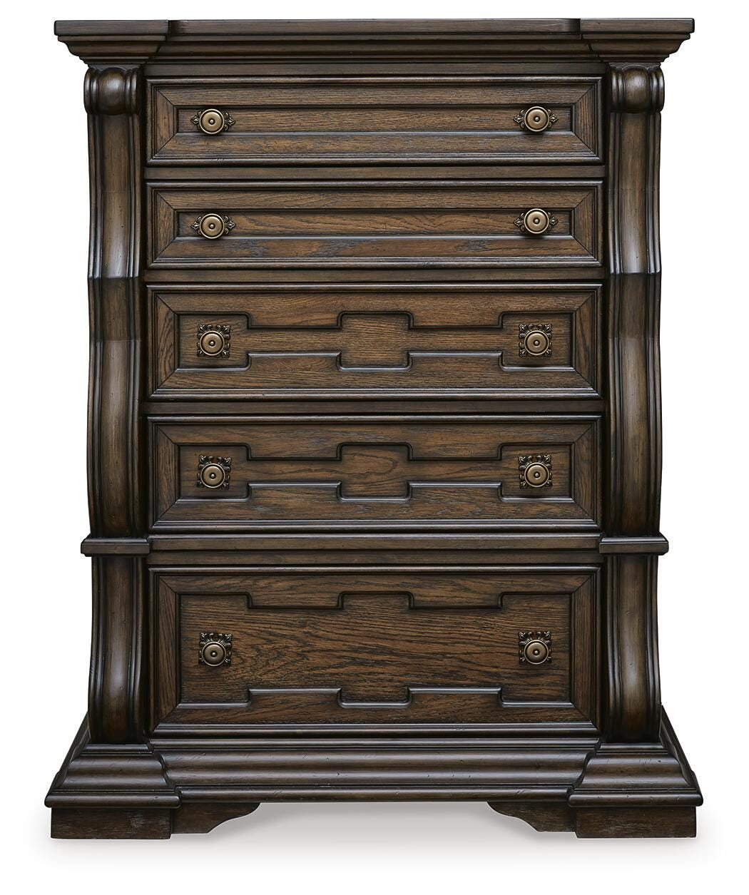 Maylee Dark Brown King Panel Bed, Dresser, Mirror, Chest and Nightstand from Ashley - Luna Furniture