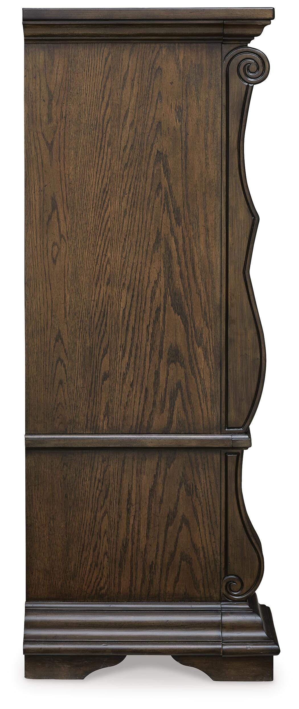 Maylee Dark Brown King Panel Bed, Dresser, Mirror, Chest and Nightstand from Ashley - Luna Furniture