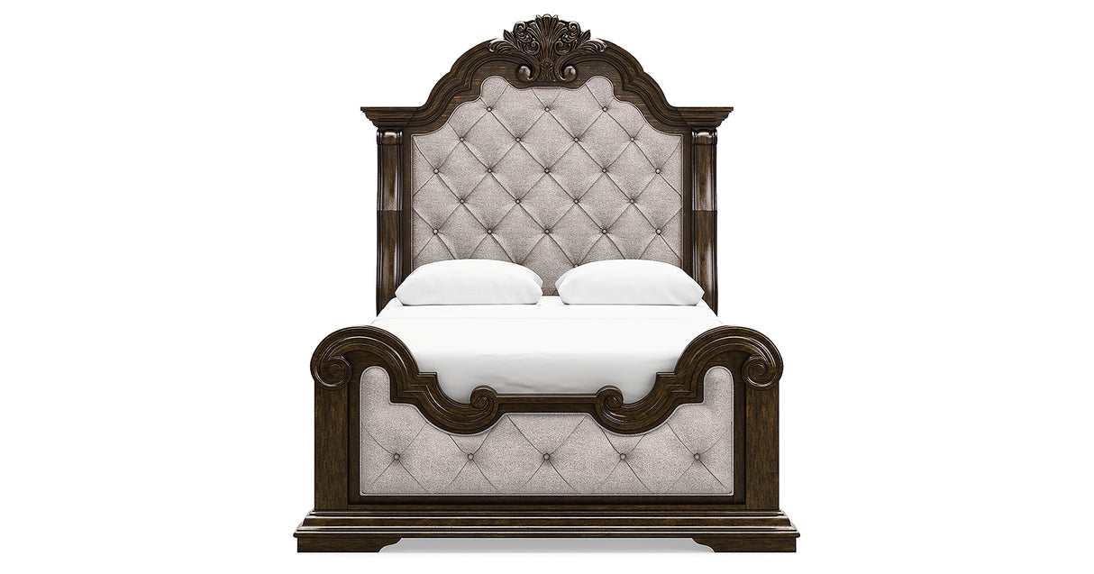 Maylee Dark Brown Queen Upholstered Bed with Dresser and 2 Nightstands from Ashley - Luna Furniture