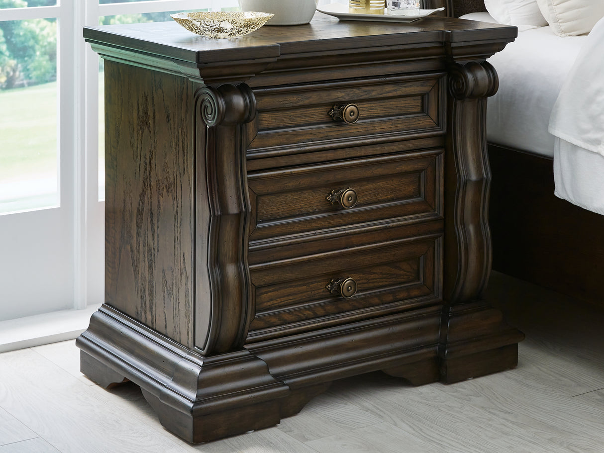 Maylee Queen Upholstered Bed with Mirrored Dresser, Chest and 2 Nightstands in Dark Brown from Ashley Furniture - Luna Furniture