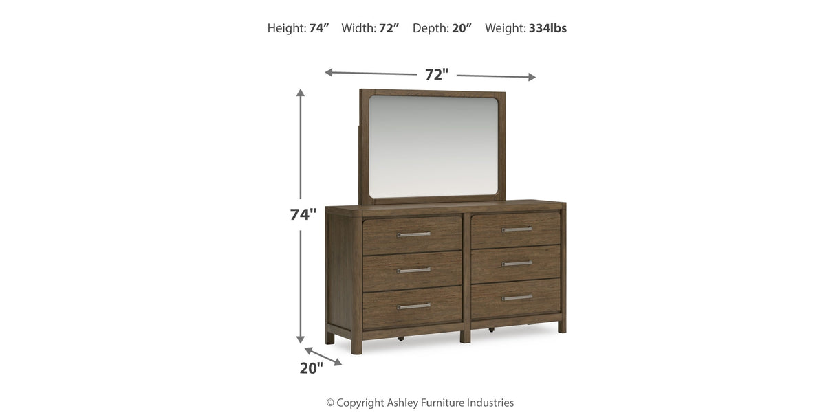 Cabalynn California King Panel Bed with Storage with Mirrored Dresser in Light Brown from Ashley Furniture - Luna Furniture