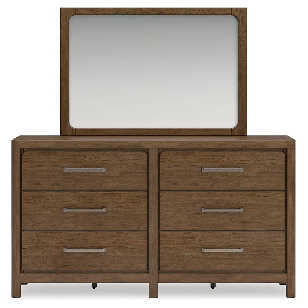 Cabalynn Queen Panel Bed with Storage with Mirrored Dresser in Light Brown from Ashley - Luna Furniture