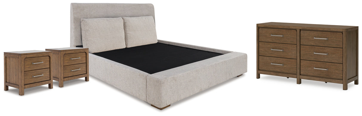 Cabalynn King Upholstered Bed with Dresser and 2 Nightstands in Light Brown from Ashley Furniture - Luna Furniture