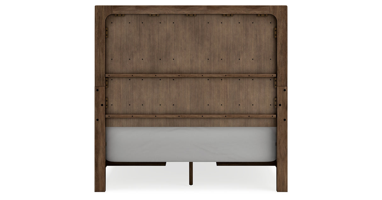 Cabalynn Queen Panel Bed with Storage with Mirrored Dresser and Nightstand in Light Brown from Ashley Furniture - Luna Furniture