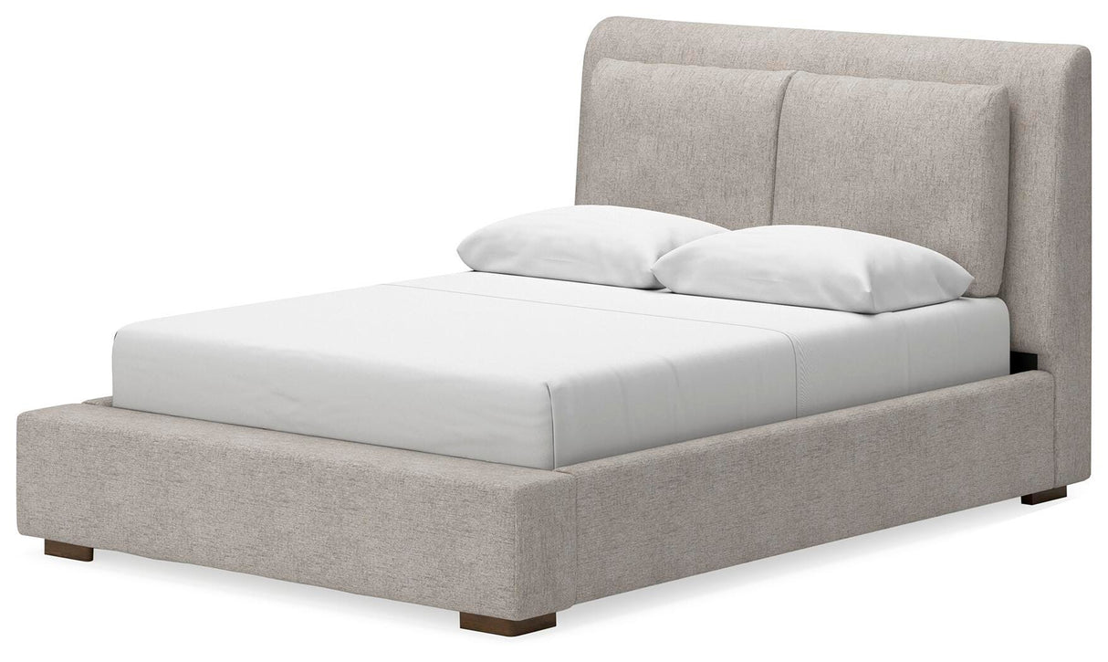 Cabalynn Queen Upholstered Bed with Mirrored Dresser in Light Brown from Ashley Furniture - Luna Furniture