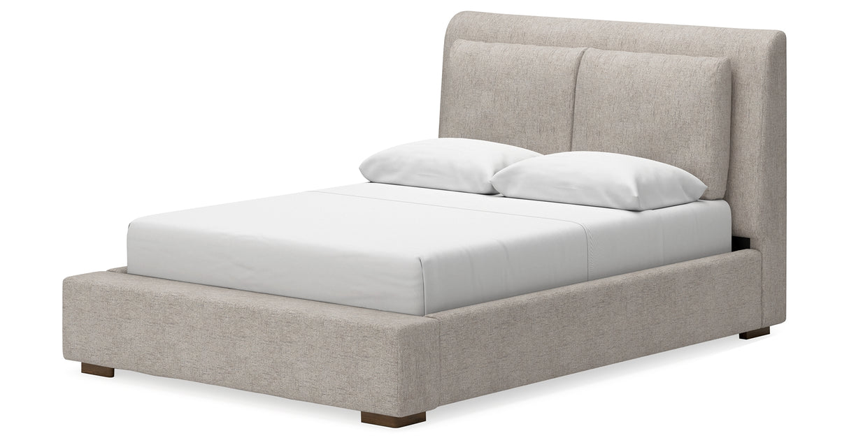 Cabalynn Queen Upholstered Bed with Mirrored Dresser and Chest in Light Brown from Ashley Furniture - Luna Furniture