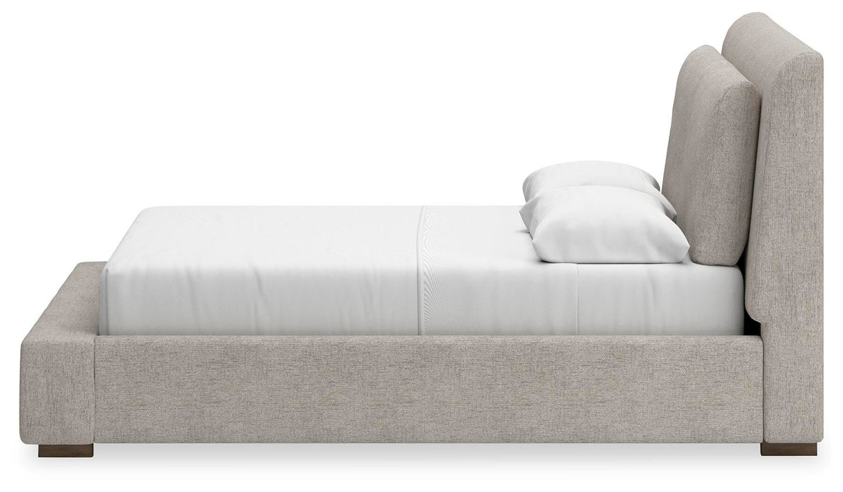 Cabalynn Queen Upholstered Bed with Mirrored Dresser in Light Brown from Ashley Furniture - Luna Furniture