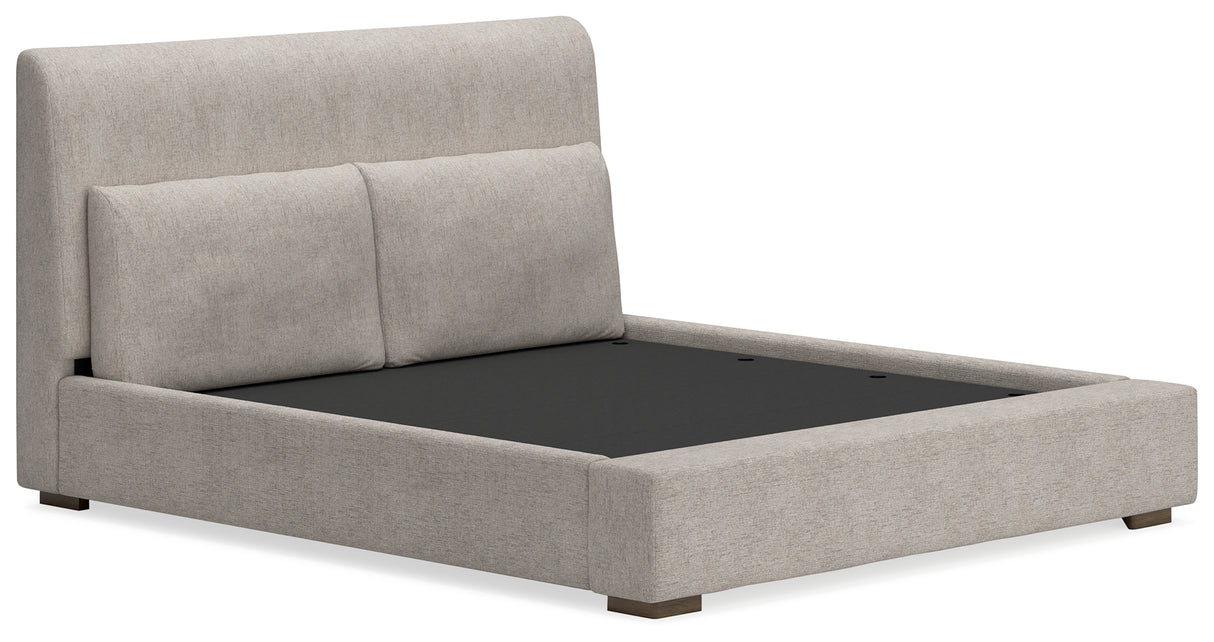 Cabalynn California King Upholstered Bed with Mirrored Dresser in Light Brown from Ashley - Luna Furniture
