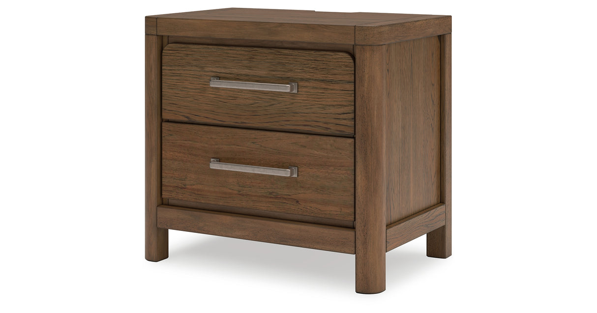 Cabalynn Queen Panel Bed with Storage with Mirrored Dresser and Nightstand in Light Brown from Ashley Furniture - Luna Furniture