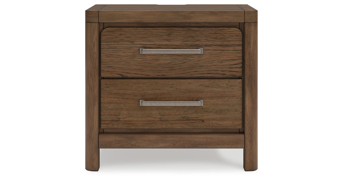 Cabalynn Queen Panel Bed with Storage with Mirrored Dresser and Nightstand in Light Brown from Ashley Furniture - Luna Furniture