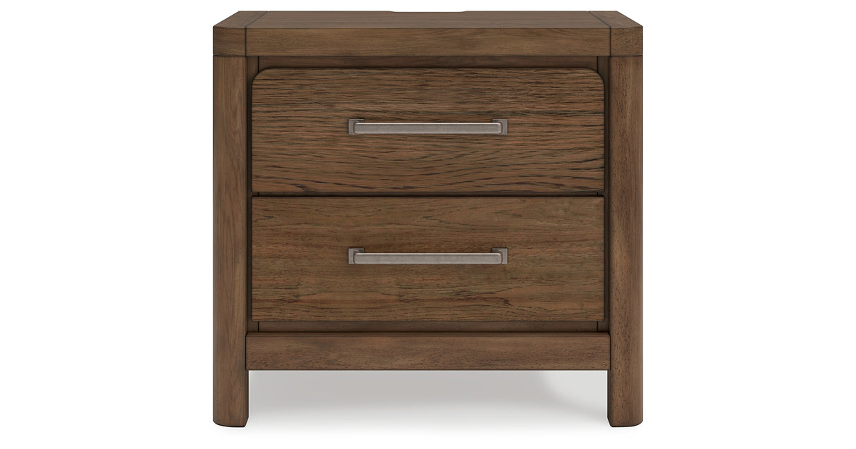 Cabalynn California King Upholstered Bed with Mirrored Dresser and Nightstand in Light Brown from Ashley Furniture - Luna Furniture