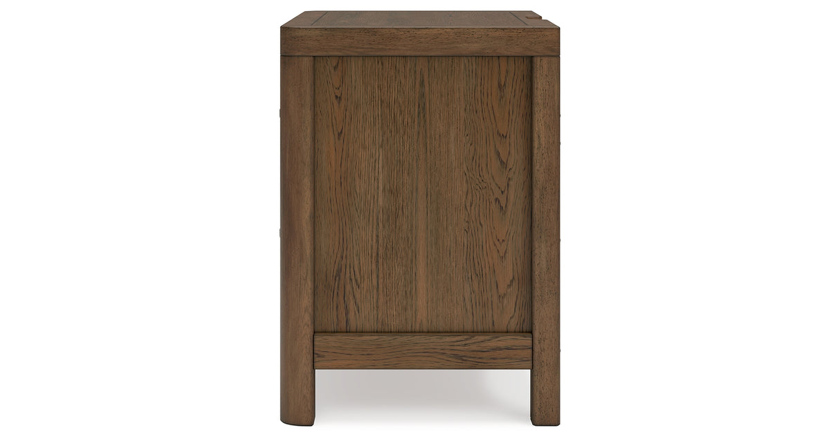 Cabalynn California King Upholstered Bed with Mirrored Dresser and Nightstand in Light Brown from Ashley Furniture - Luna Furniture