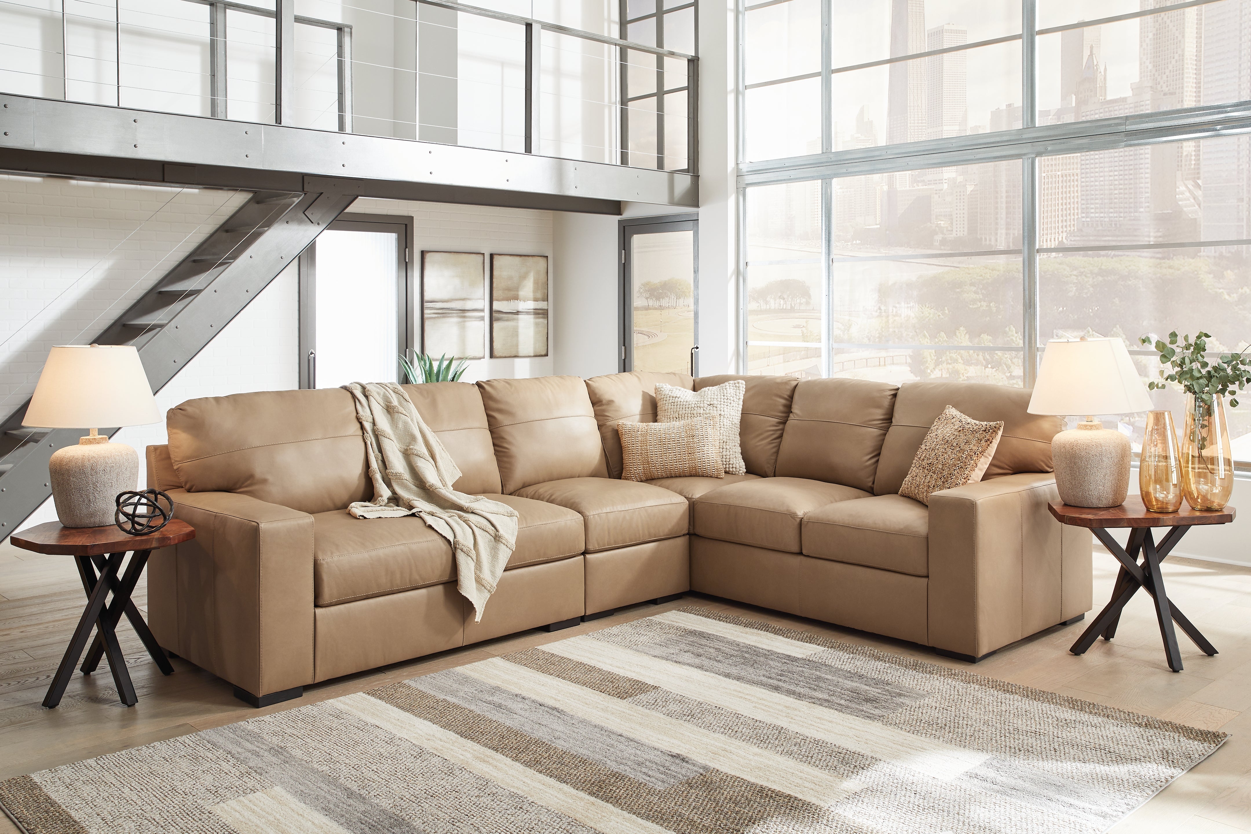 Bandon Toffee Leather 3-Piece RAF Sectional – Luna Furniture