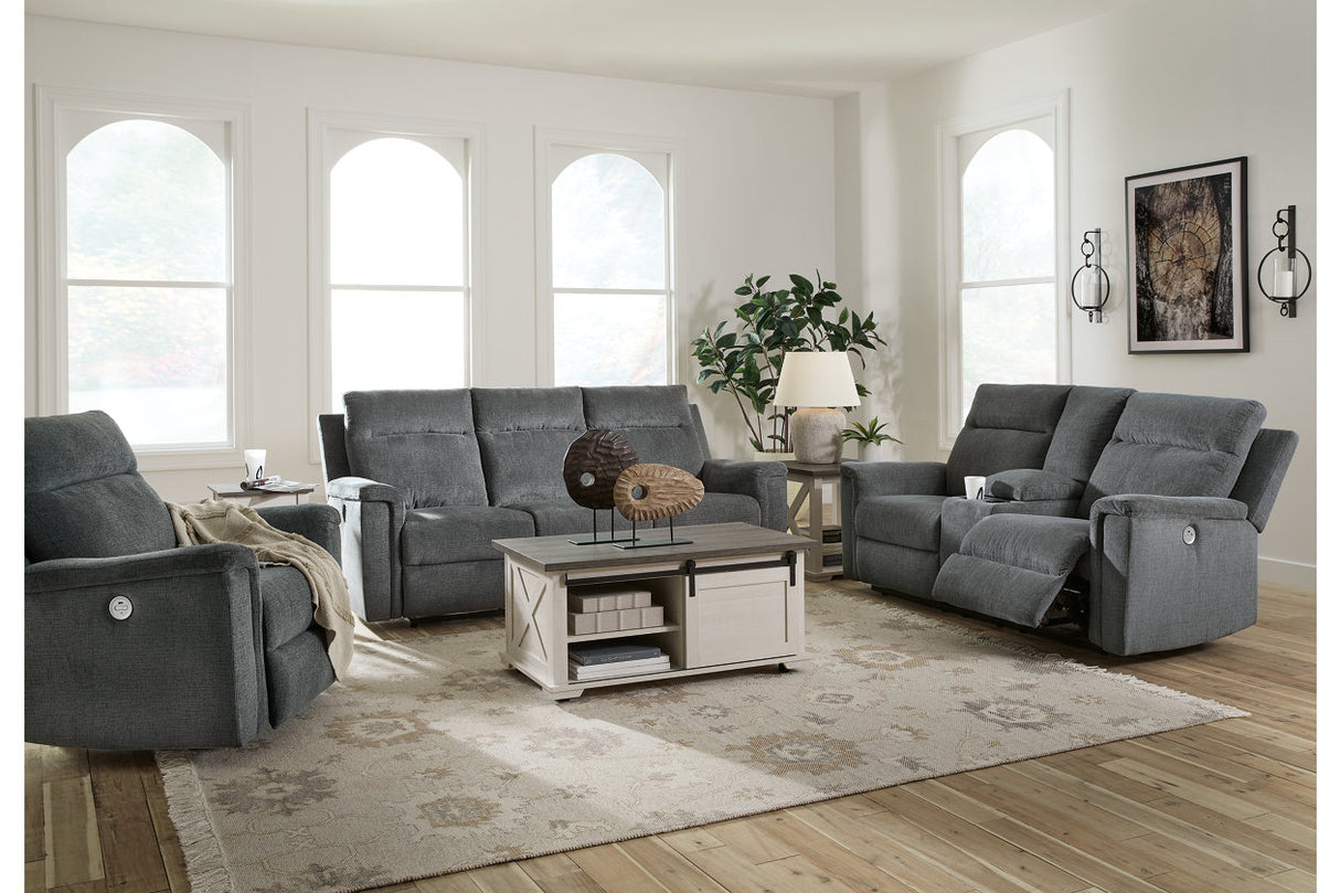 Barnsana Gravel Power Reclining Sofa, Loveseat and Recliner from Ashley - Luna Furniture