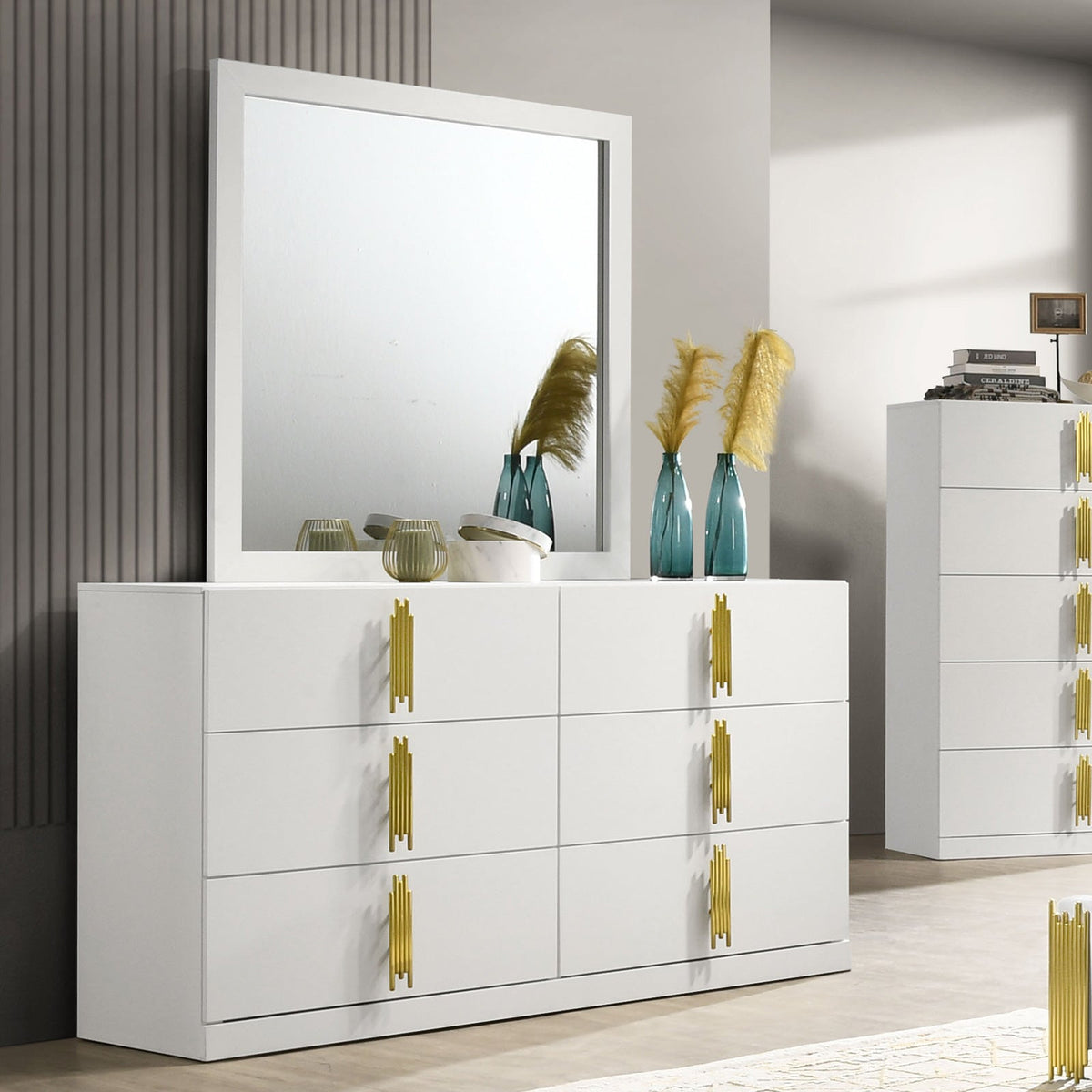 Basildon White/Gold Contemporary Bedroom Set from Furniture of America - Luna Furniture