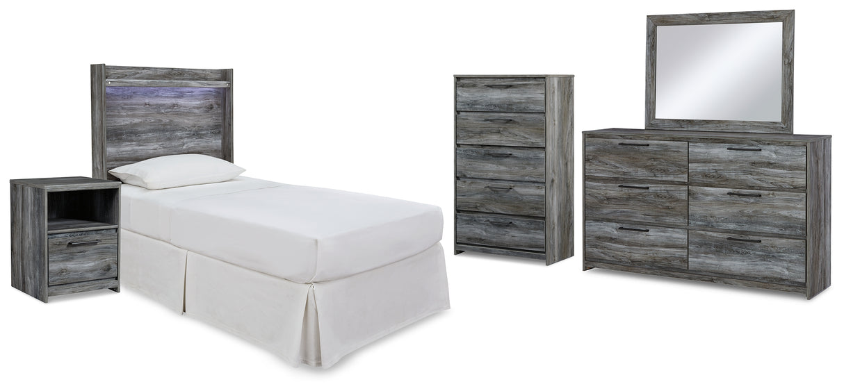 Baystorm Gray Twin Panel Headboard Bed, Dresser, Mirror and Nightstand from Ashley Furniture - Luna Furniture