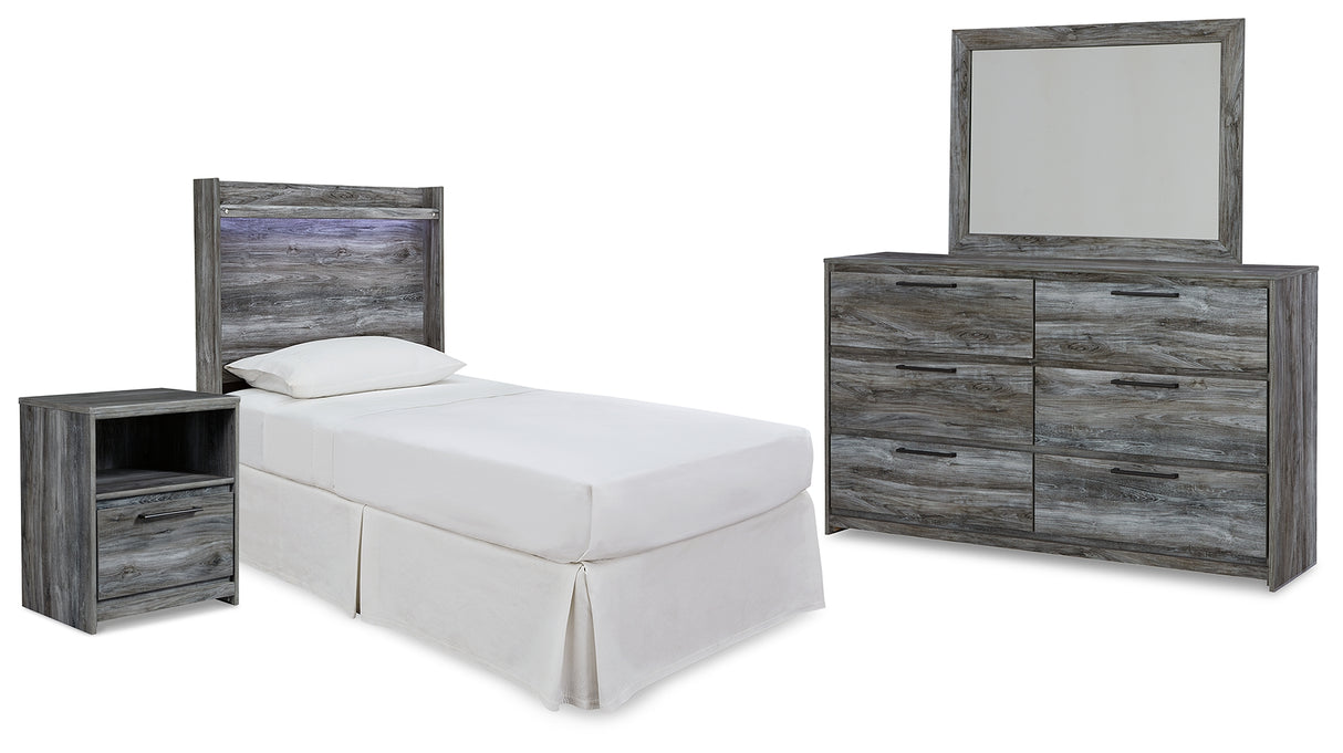 Baystorm Twin Panel Headboard with Mirrored Dresser and Nightstand in Gray from Ashley - Luna Furniture