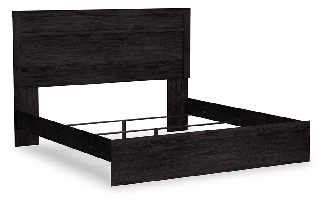 Belachime King Panel Bed with Mirrored Dresser and Chest in Charcoal from Ashley - Luna Furniture