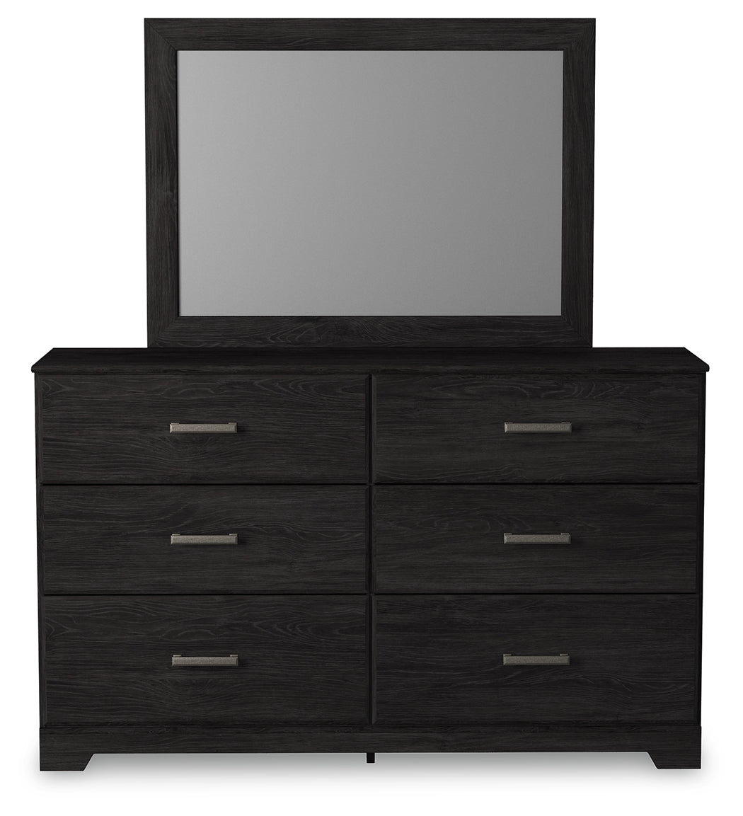 Belachime Queen Panel Bed with Mirrored Dresser and Chest in Charcoal from Ashley - Luna Furniture