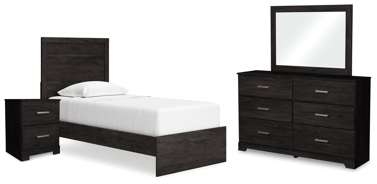 Belachime Twin Panel Bed with Mirrored Dresser and 2 Nightstands in Charcoal from Ashley - Luna Furniture