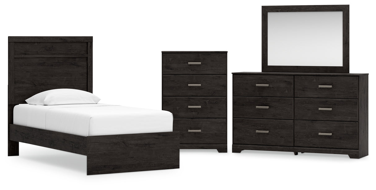 Belachime Twin Panel Bed with Mirrored Dresser and Chest in Charcoal from Ashley - Luna Furniture