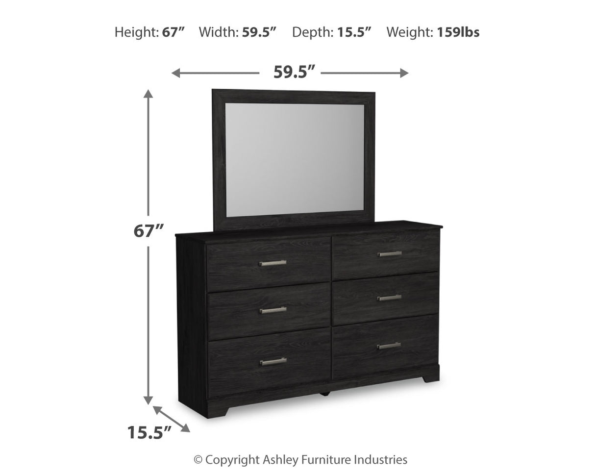Belachime Twin Panel Bed with Mirrored Dresser and Chest in Charcoal from Ashley - Luna Furniture