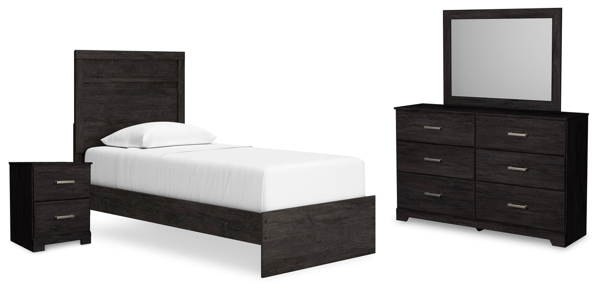 Belachime Twin Panel Bed with Mirrored Dresser and Nightstand in Charcoal from Ashley - Luna Furniture
