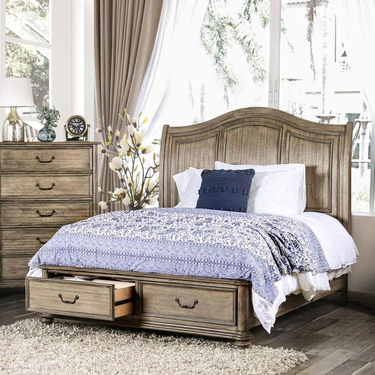 Belgrade Rustic Natural Tone King Storage Platform Bed from Furniture of America - Luna Furniture