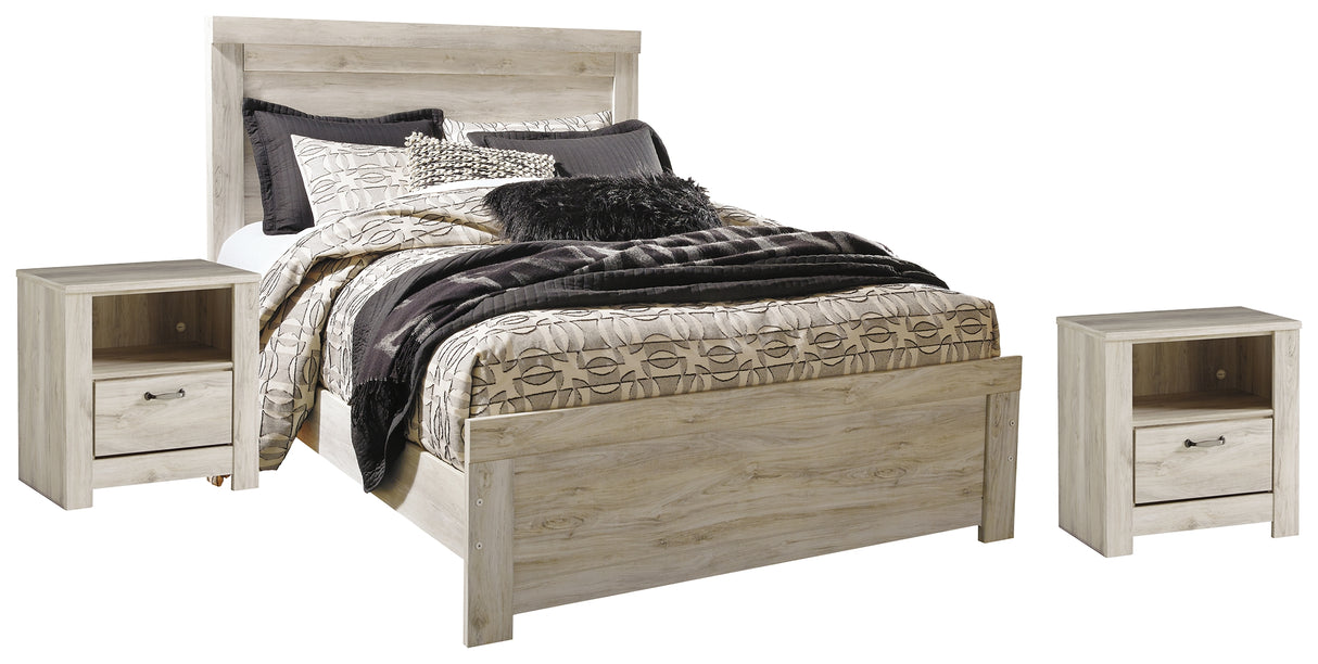Bellaby Queen Panel Bed with 2 Nightstands in Whitewash from Ashley - Luna Furniture
