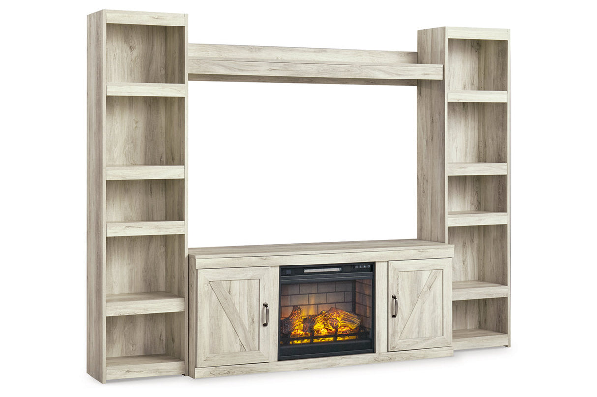 Bellaby Whitewash 4-Piece Entertainment Center with Electric Fireplace from Ashley - Luna Furniture