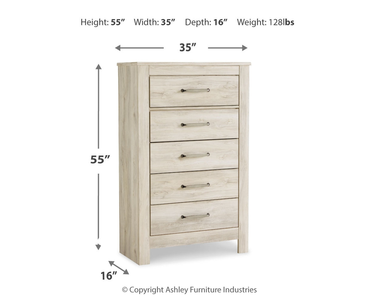 Bellaby Whitewash King Storage Bed, Dresser, Mirror, Chest and 2 Nightstands from Ashley Furniture - Luna Furniture