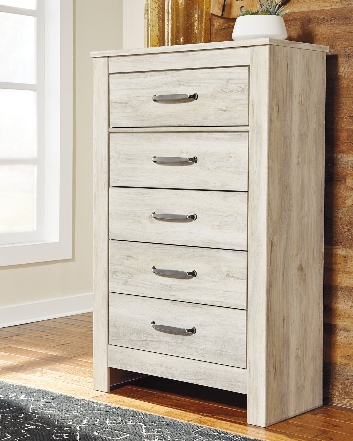 Bellaby Whitewash King Storage Bed, Dresser, Mirror, Chest and 2 Nightstands from Ashley Furniture - Luna Furniture