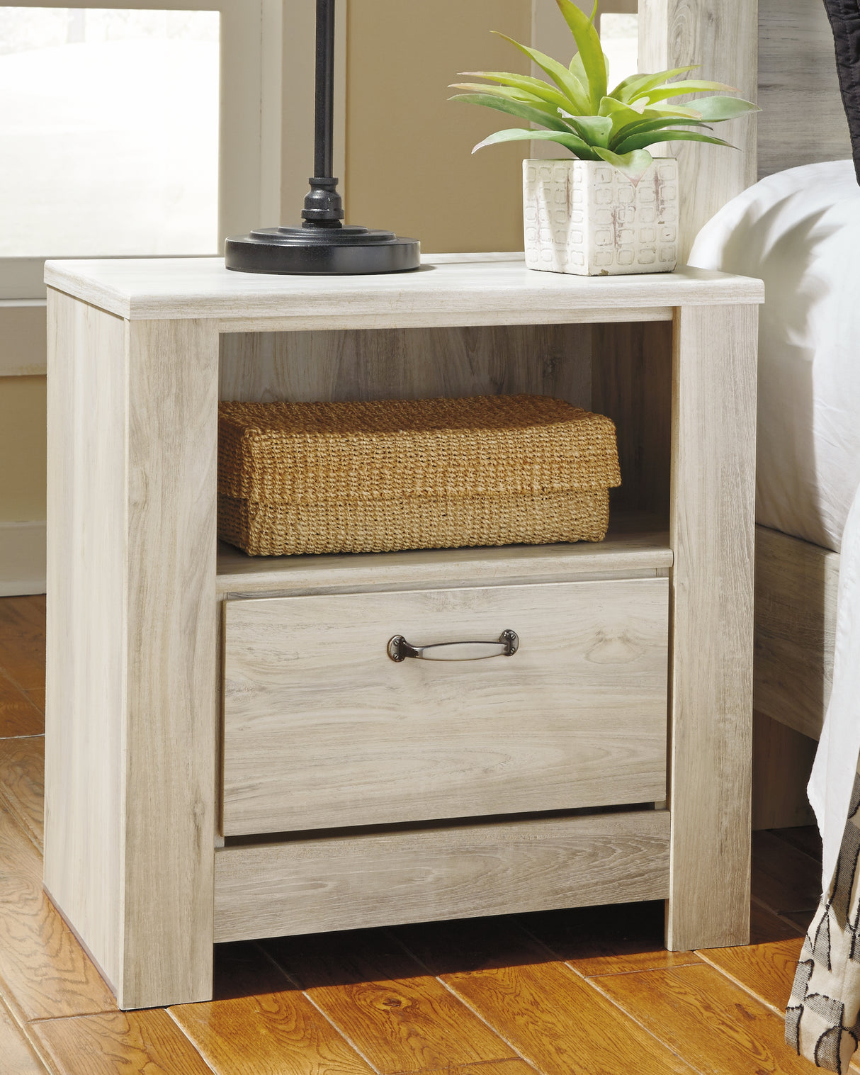 Bellaby Whitewash King Storage Bed, Dresser, Mirror, Chest and 2 Nightstands from Ashley Furniture - Luna Furniture