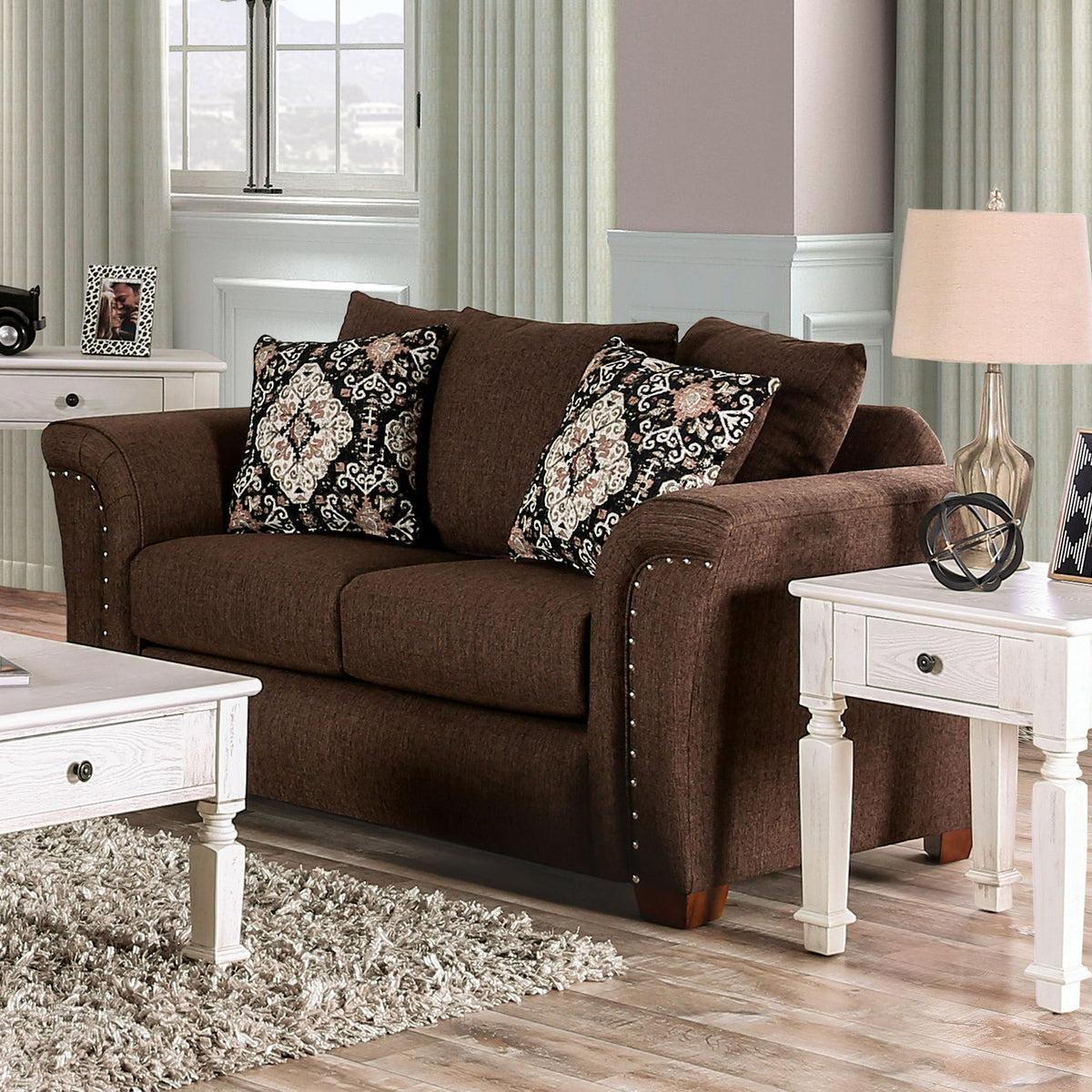 Belsize Chocolate/Tan Transitional Living Room Set from Furniture of America - Luna Furniture