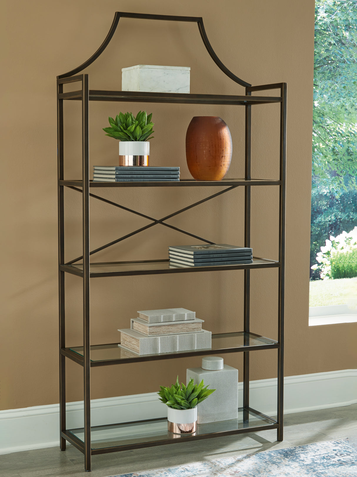 Bernonly Antique Bronze Finish 72" Bookcase from Ashley - Luna Furniture