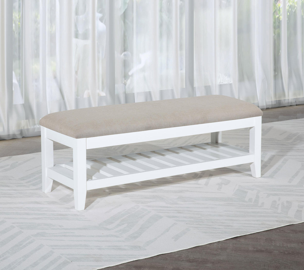 Bexhill White Upholstered Bench with Shelf from Coaster - Luna Furniture