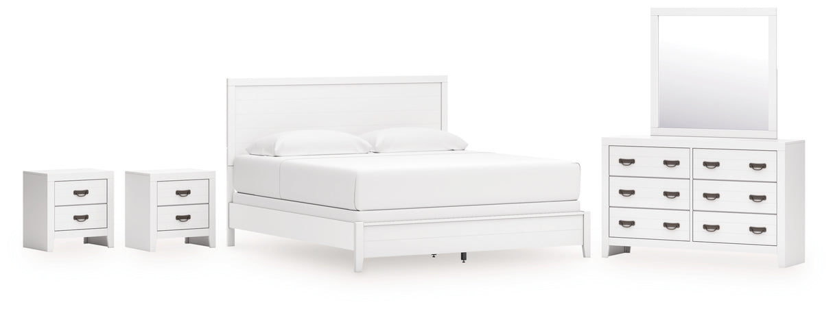 Binterglen King Panel Bed with Mirrored Dresser and 2 Nightstands in White from Ashley - Luna Furniture