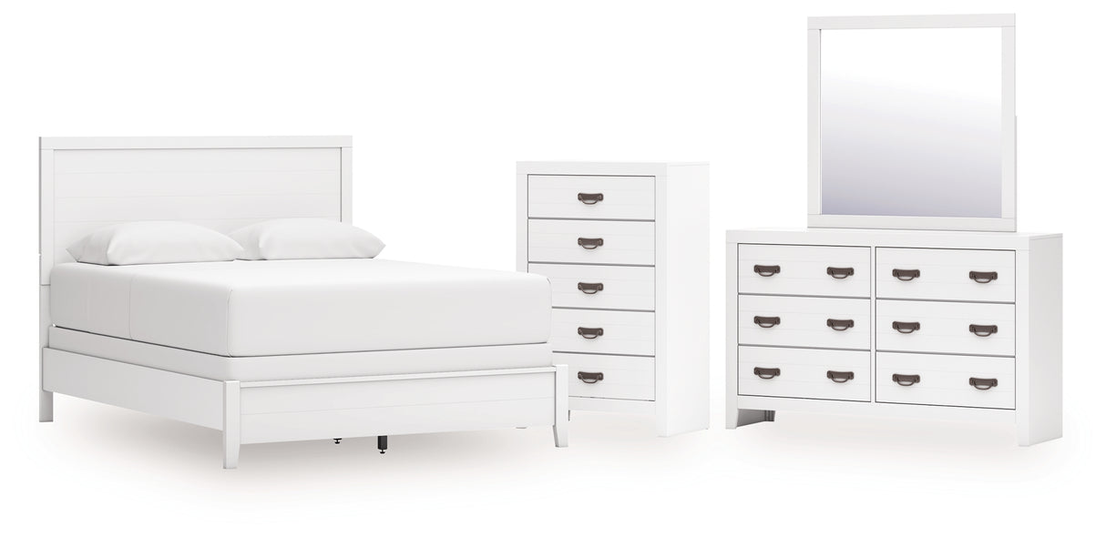 Binterglen Queen Panel Bed with Mirrored Dresser and Chest in White from Ashley - Luna Furniture