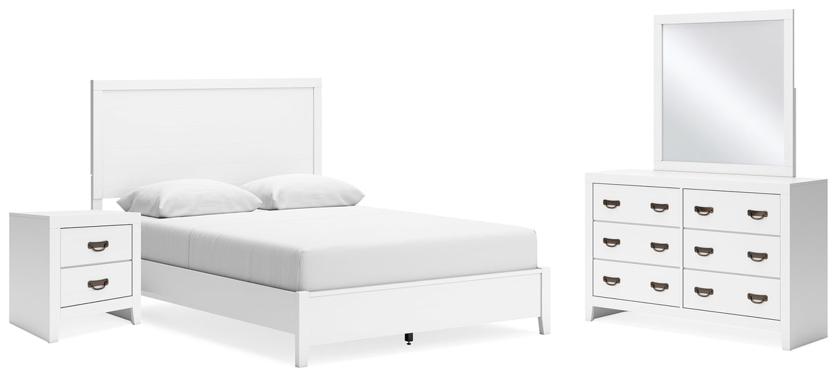 Binterglen Queen Panel Bed with Mirrored Dresser and Nightstand in White from Ashley - Luna Furniture