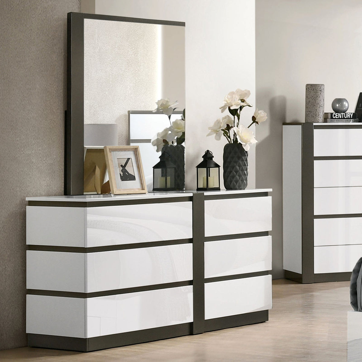 Birsfelden White/Metallic Gray Contemporary Storage Bedroom Set from Furniture of America - Luna Furniture