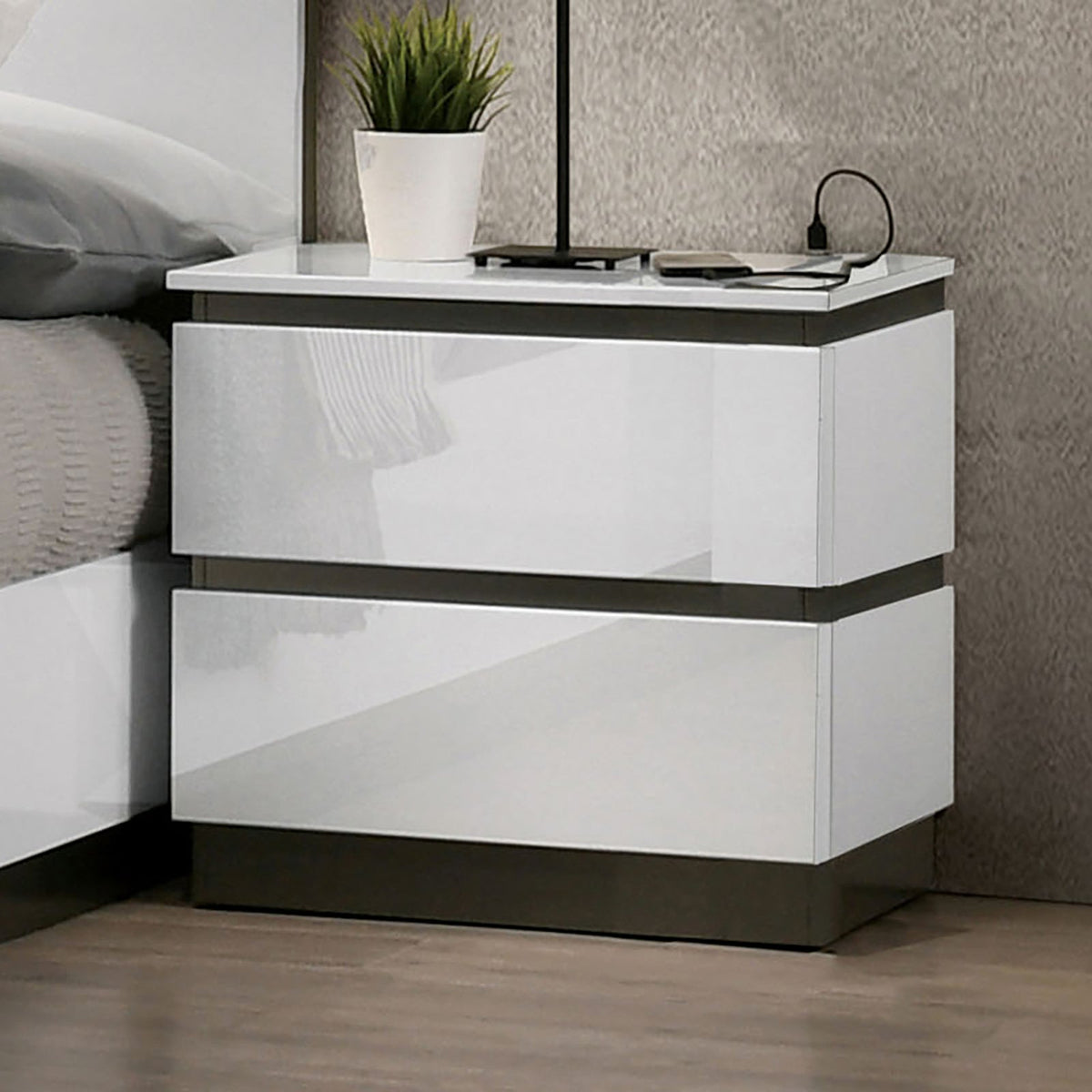 Birsfelden White/Metallic Gray Contemporary Storage Bedroom Set from Furniture of America - Luna Furniture