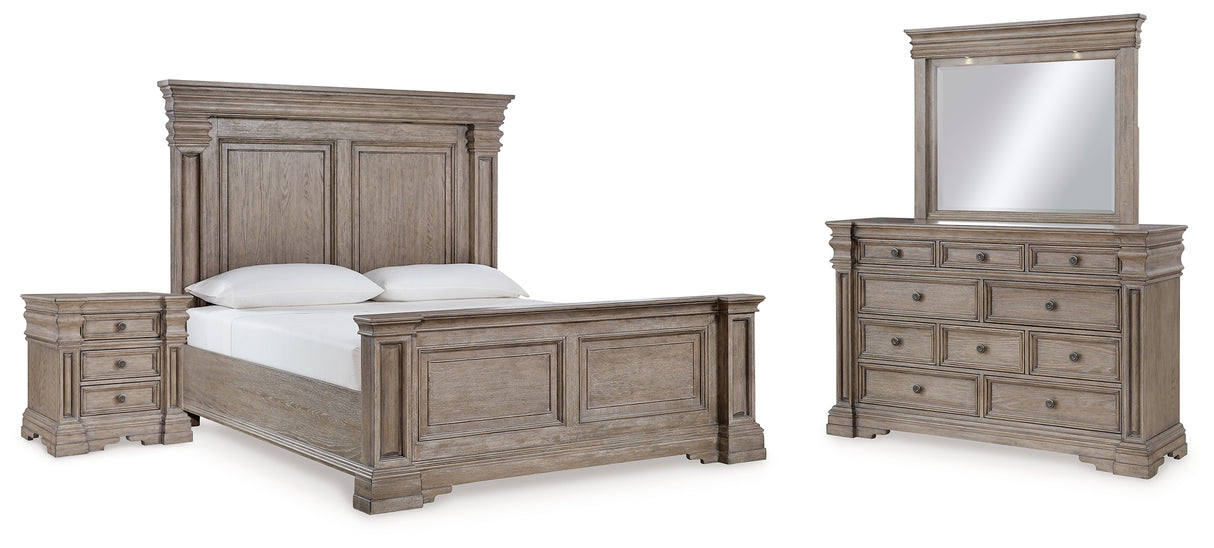 Blairhurst California King Panel Bed with Mirrored Dresser and Nightstand in Light Grayish Brown from Ashley - Luna Furniture