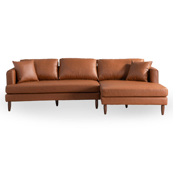 Blake Cognac Vegan Leather L-Shaped Right Facing Sectional Sofa