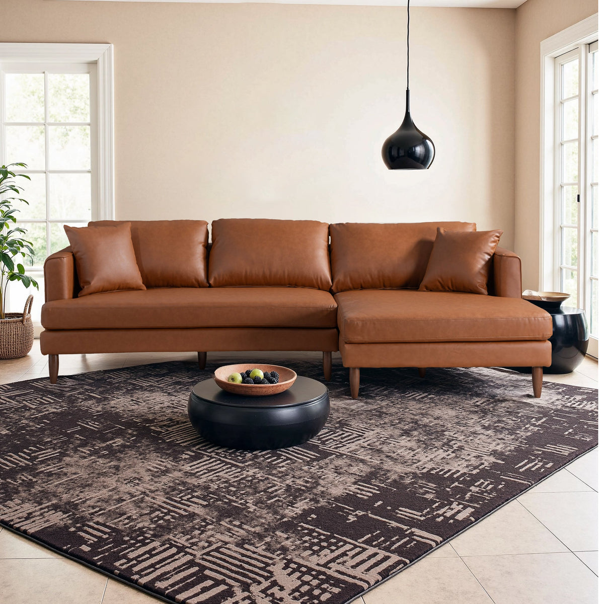 Blake Cognac Vegan Leather L-Shaped Right Facing Sectional Sofa from Ashcroft Furniture - Luna Furniture