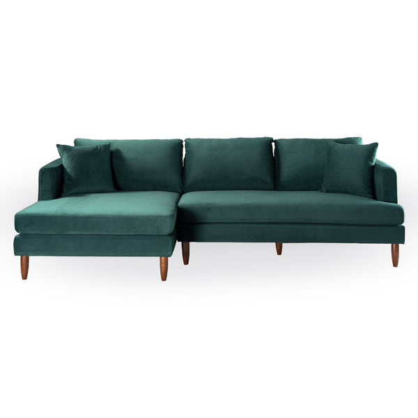 Blake Dark Green Velvet L-Shaped Left Facing Sectional Sofa