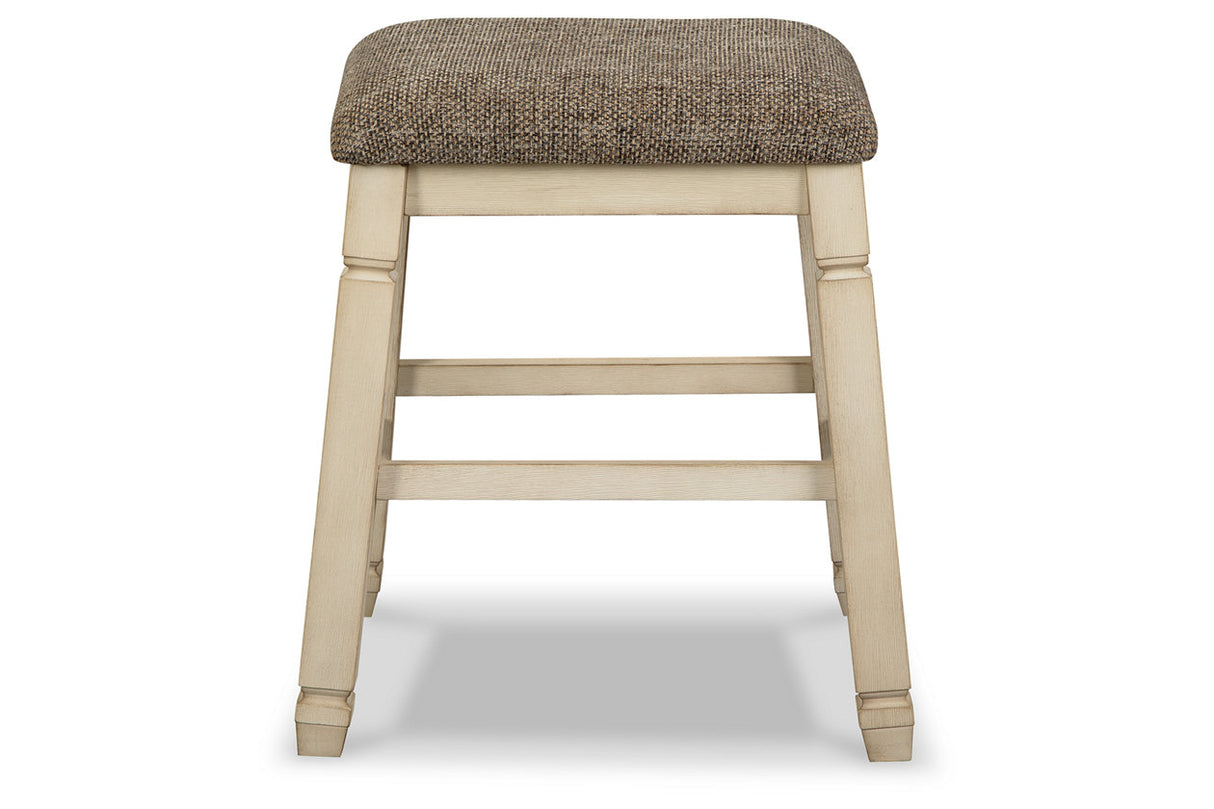 Bolanburg Antique White Counter Height Dining Table, 4 Stools, Bench and 2 Display Cabinets from Ashley - Luna Furniture